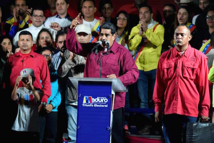 Nicolás Maduro, durante el discurso pronunciado tras el anuncio de los resultados. (Juan BARRETTO/AFP)