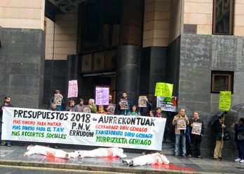 Protesta de colectivos sociales ante Sabin Etxea.