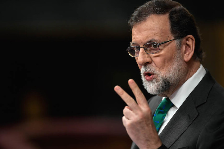 Mariano Rajoy, en una de sus réplicas a José Luis Ábalos. (OSCAR DEL POZO / AFP)