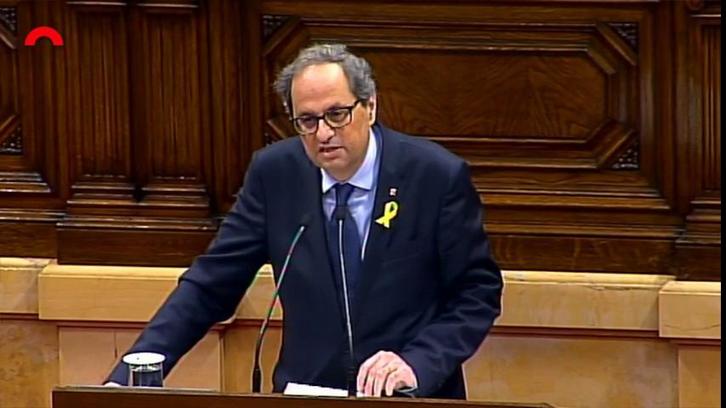 Quim Torra, durante su intervención de hoy en el Parlament. (Parlament)