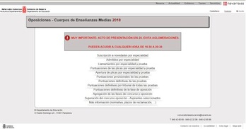 Pantalla inicial de la aplicación para los opositores de Secundaria y FP de Nafarroa. 