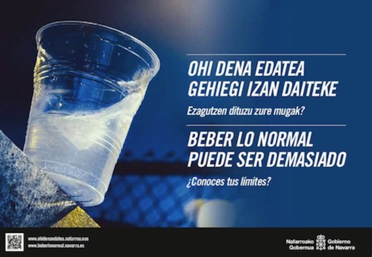 Cartel de la campaña sobre el consumo de alcohol del Gobierno de Nafarroa.