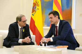 Quim Torra y Pedro Sánchez, durante su reunión en la Moncloa. (Javier SORIANO/AFP)