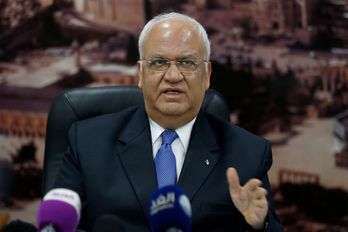 Saeb Erekat, secretario general de la OLP, durante una comparecencia reciente. (Abbas MOMANI / AFP)