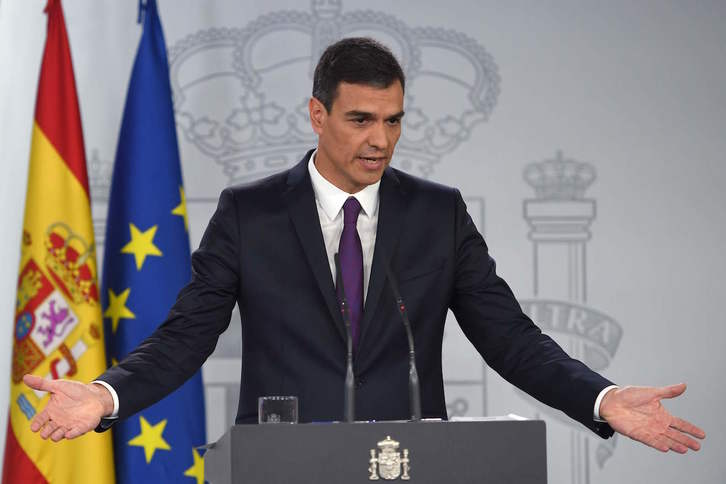 Pedro Sánchez en una comparecencia en la Moncloa. (Pierre-Phillipe MARCOU / AFP)
