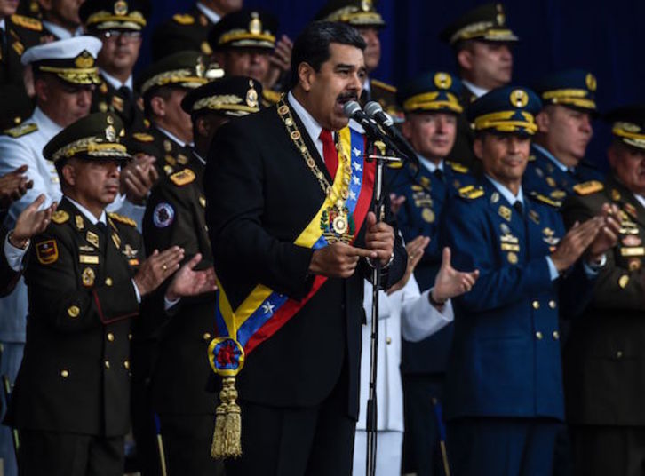 Maduro, durante su intervención en el acto del aniversario 81 de la Guardia Nacional Bolivariana. (Juan BARRETO/AFP)