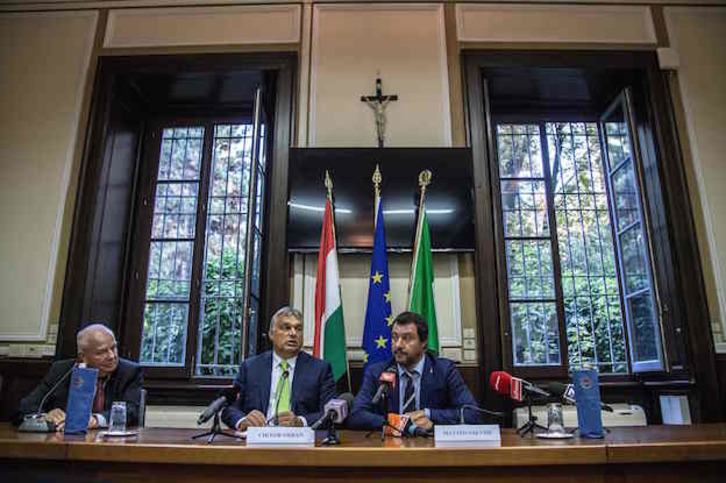 Orban y Salvini, en su comparecencia conjunta. (MARCO BERTORELLO / AFP)