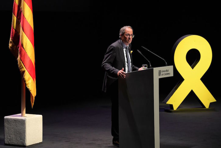 Quim Torra, durante su conferencia política. (Lluís GENÉ/AFP)