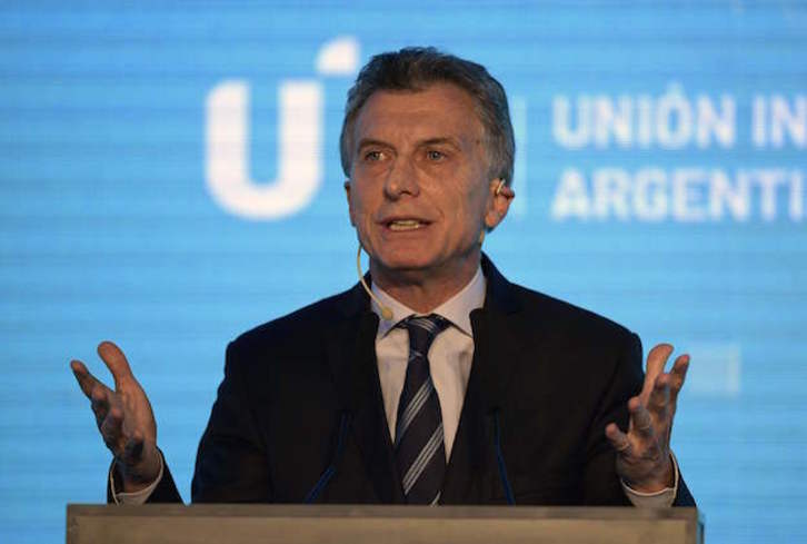 Mauricio Macri, en su intervención en la asamblea de la Unión Industrial Argentina. (JUAN MABROMATA / AFP)
