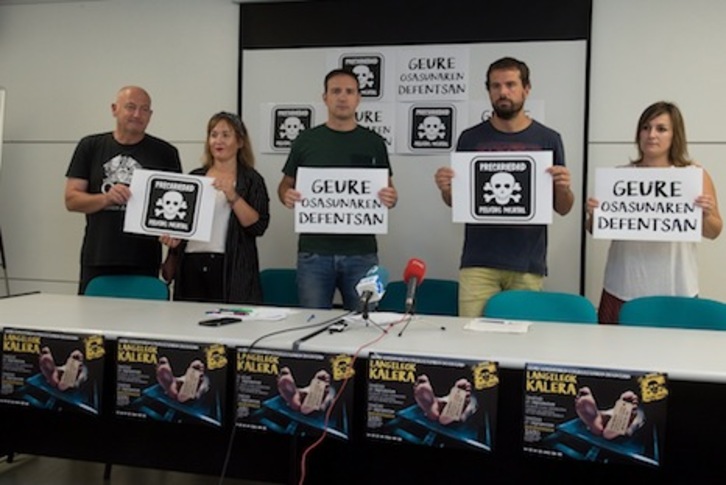 Presentación de las movilizaciones sindicales para denunciar el incremento de la siniestralidad laboral en Nafarroa. (Iñigo URIZ/FOKU)