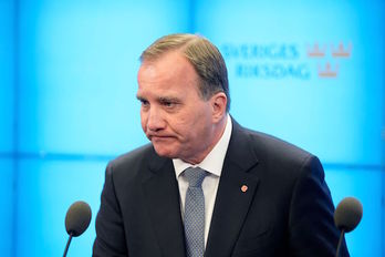 Stefan Lofven, durante la comparecencia posterior a la dimisión. (Anders WIKLUND/AFP)