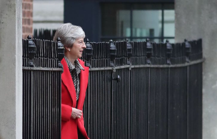 La primera ministra británica, Theresa May, en Downing Street. (Daniel LEAL-OLIVAS/AFP)