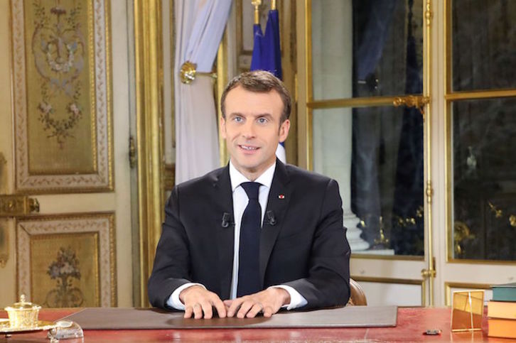 El presidente francés, Emmanuel Macron, durante su alocución. (Ludovic MARIN/AFP)