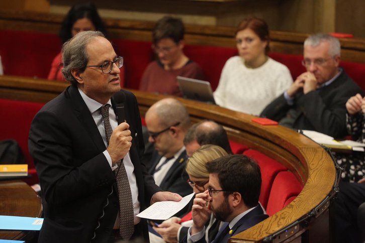 Quim Torra, president de la Generalitat, en una intervención en el Parlament. (@govern)