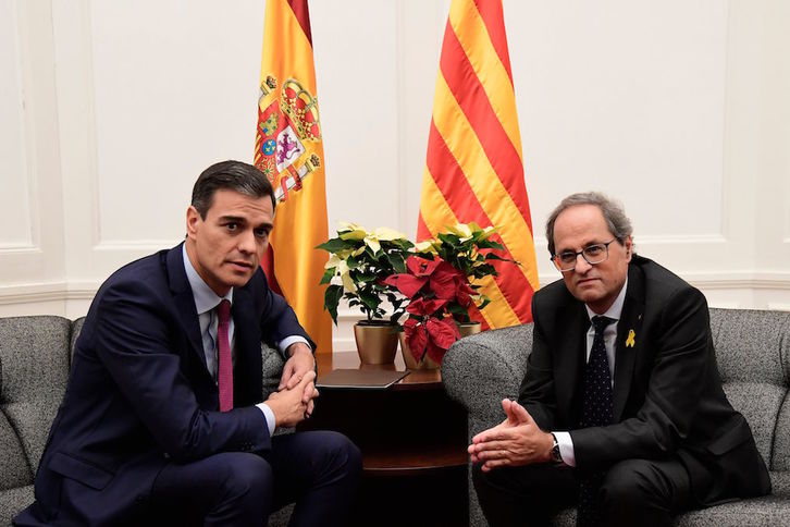 Sánchez y Torra, durante una reunión anterior. (Javier SORIANO / AFP)