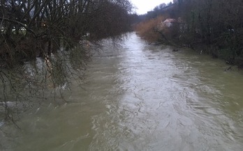 El río Arga, a su paso por el puente de Curtidores de Iruñea.