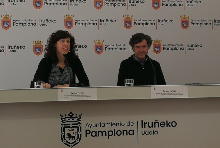 Patricia Perales y Gerardo Hurtado, en la comparecencia de hoy en Iruñea. (@MartxeloDiaz)