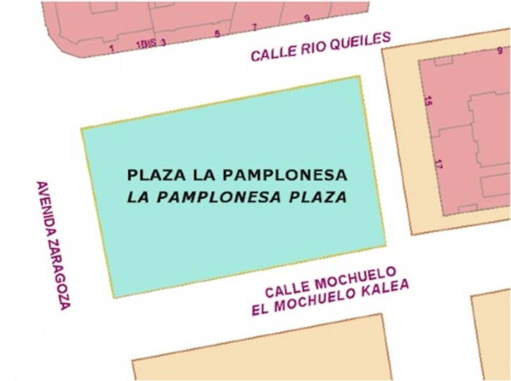 Mapa en el que aparece la plaza dedicada a La Pamplonesa.