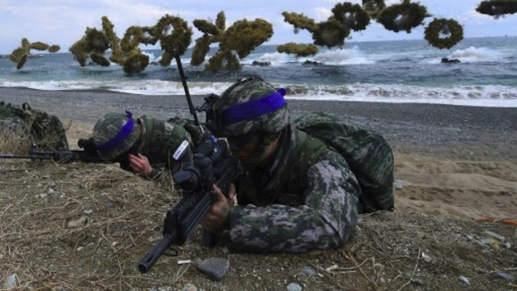 Marines surcoreanos simulan un desembarco en 2017. /AFP)