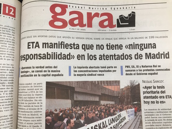 Portada de GARA del 13 de marzo, con el desmentido de ETA.