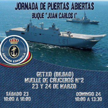 Cartel anunciando una jornada de puertas abiertas en el buque de la armada para este fin de semana.