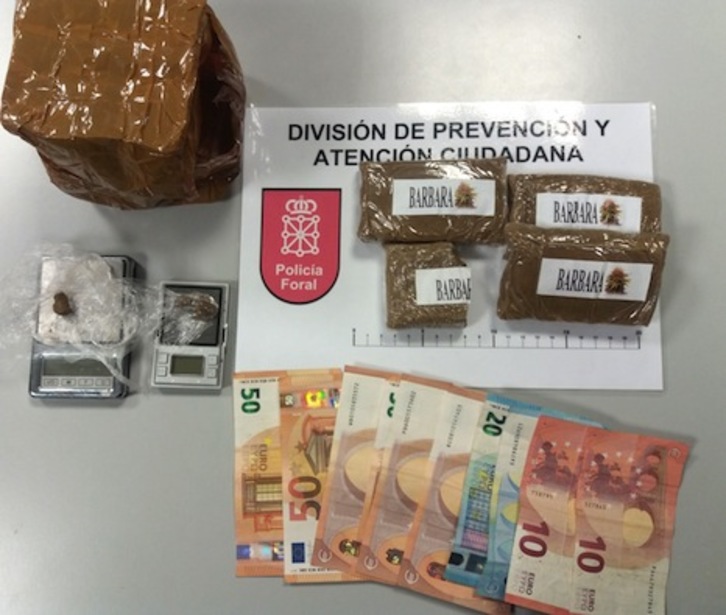 Sustancias y dinero intervenido en Barañain. (POLICÍA FORAL)