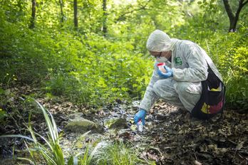 Ecologistas recogiendo muestras de lindano en Enekuri. (Marisol RAMIREZ | FOKU)