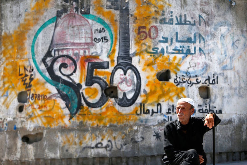 La llave del retorno inunda las paredes de Gaza. (Mohammed ABED / AFP)