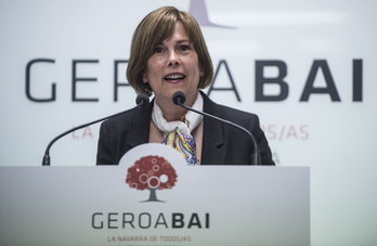 Uxue Barkos en la rueda de prensa. (Jagoba MANTEROLA/FOKU)