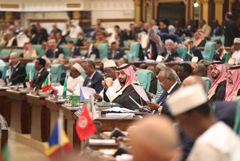 El príncipe heredero saudí, Mohamed Bin Salman, en la cumbre. (Bandar ALDANDANI/AFP)