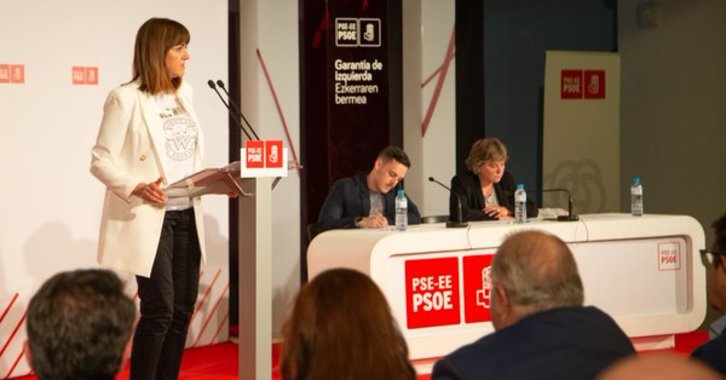 Idoia Mendia, durante su intervención ante el Comité Nacional del PSE. (@socialistavasco)