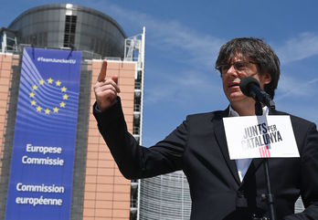 Carles Puigdemont el pasado 20 de mayo en rueda de prensa frente al Parlamento Europeo (Emmanuel DUNAND | AFP)