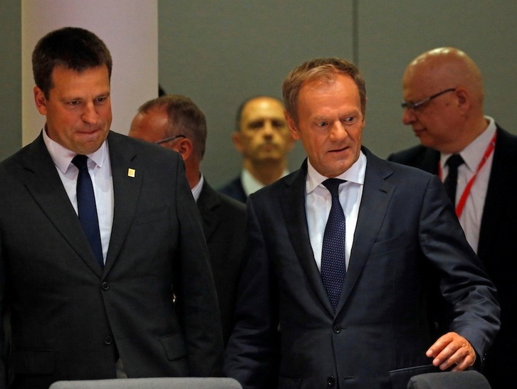 El presidente del Consejo Europeo, Donald Tusk, ha suspendido la cumbre hasta mañana.(Olivier HOSLET-AFP)