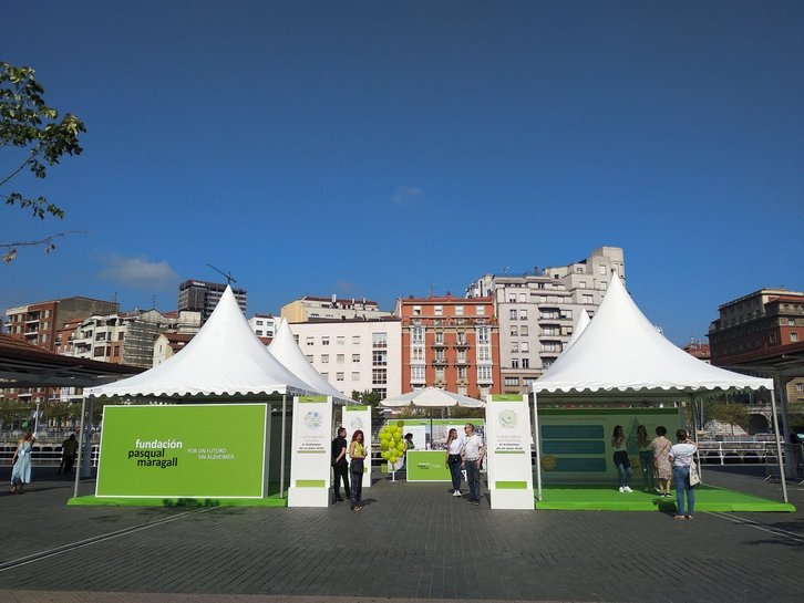 Carpas instaladas por la Fundación Pasqual Maragall en El Arenal.