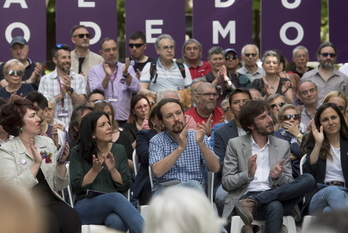 Pablo Iglesias en un mitin en Iruñea. (Idoia ZABALETA/FOKU)