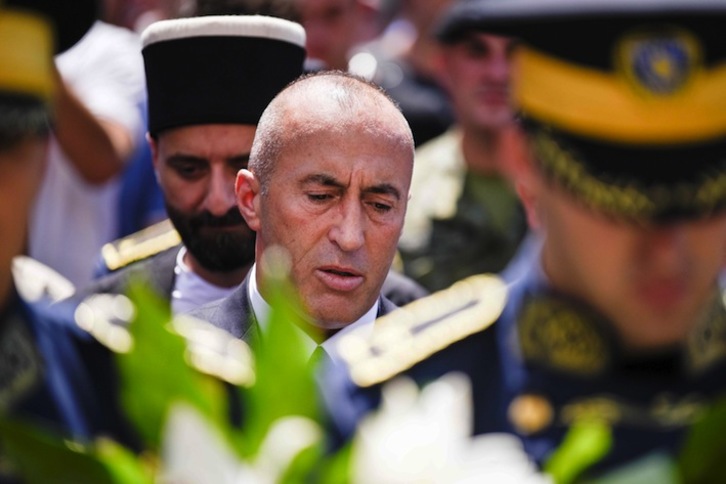 El ex primer ministro de Kosovo Ramush Haradinaj, en una ceremonia en la ciudad de Rahovec el pasado domingo. (Armend NIMANI / AFP)