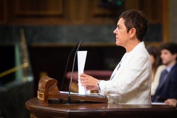 Mertxe Aizpurua, portavoz de EH Bildu en el Congreso, durante su intervención el martes. (@EHBilduCongreso)