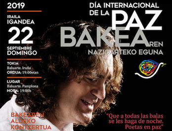 Cartel del concierto por la paz organizado por el Gobierno de Nafarroa.