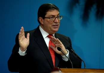 El canciller cubano, Bruno Rodríguez, durante su comparecencia en La Habana. (Yamil LAGE / AFP)