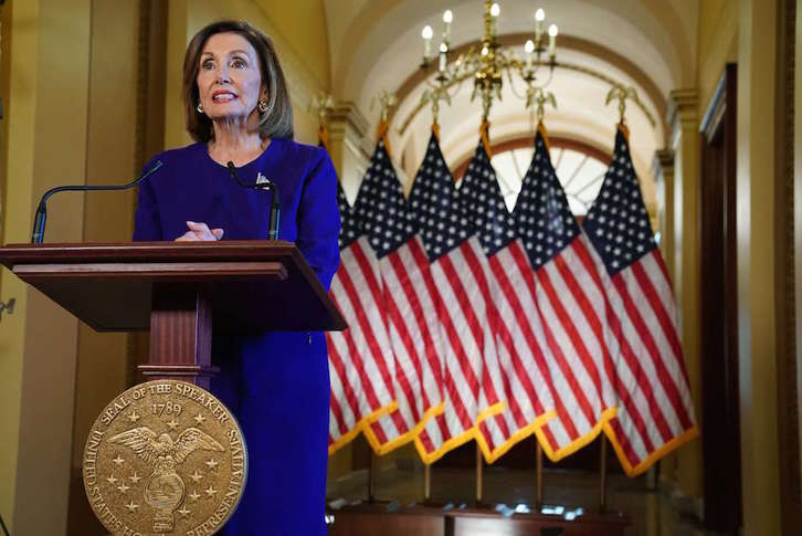 El anuncio de la presidenta de la Cámara Baja de EEUU, la demócrata Nancy Pelosi. (ALEX WONG / AFP)
