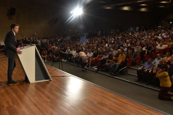 Iñigo Errejón, durante su intervención en la sede de UGT. (@MasMadridCM)