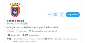 La cuenta de Twitter en euskara del Ayuntamiento de Iruñea ya ha superado al perfil en castellano.