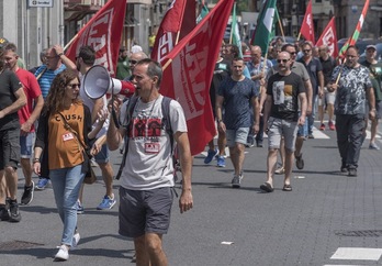 Gipuzkoako grafikagintzako langileen mobilizazioa, joan den uztailean Tolosan. (Andoni CANELLADA/FOKU)