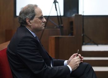 Quim Torra durante el juicio ante el TSJC por desobedecer presuntamente a la Junta Electoral.(Andreu DALMAU/AFP)