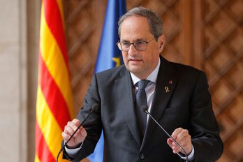 Quim Torra ha comparecido en la Generalitat tras conocer la sentencia que le inhabilita. (Pau BARRENA/AFP)