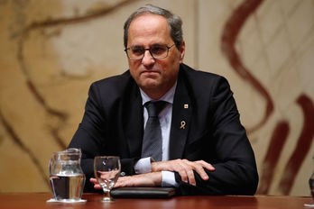 Quim Torra, al inicio de la reunión del Govern tras conocer su inhabilitación. (PAU BARRENA/AFP)