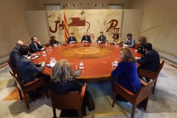 Reunión extraordinaria del Govern, antes de la comparecencia de Torra. (Generalitat Twitter)