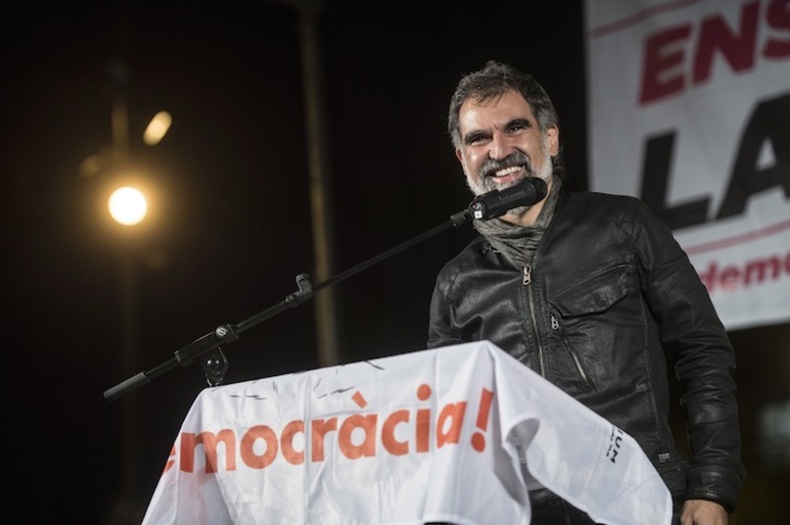 Jordi Cuixart, durante un acto político en la Universidad de Barcelona el 27 de setiembre de 2017. (Jagoba MANTEROLA / FOKU)