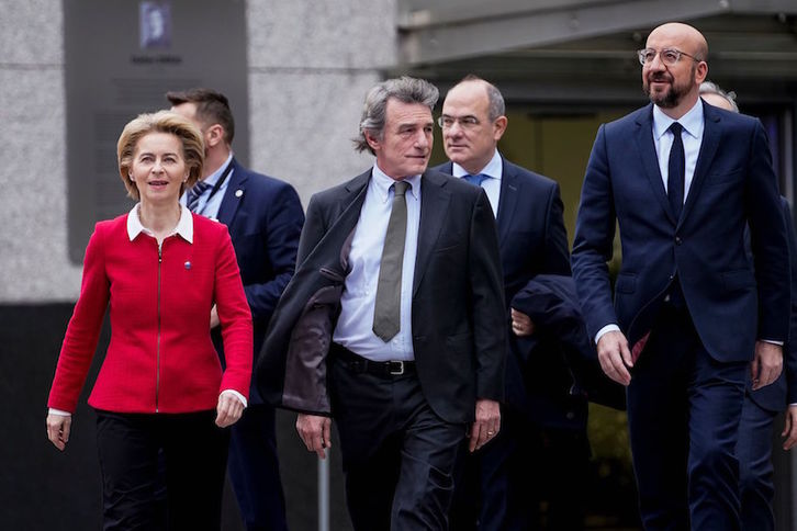 Von der Leyen, Sassoli y Michel llegan hoy al Parlamento Europeo. (Kenzo TRIBOUILLARD/AFP)