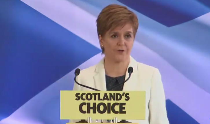 Nicola Sturgeon, durante la comparecencia de hoy. (SNP)